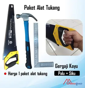 Meteran Siku Tukang / Meteran Murah / Meteran Tukang Palu Kambing Gagang Fiber 8 Oz Gergaji Kayu Gagang Plastik 1 Paket