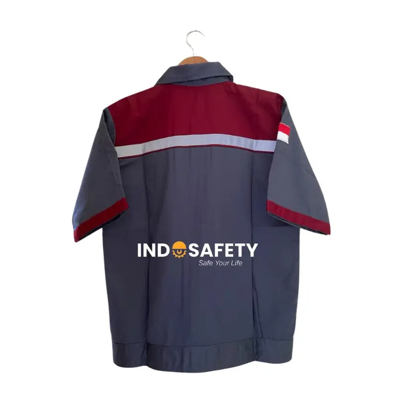 COD I ATASAN Baju  WEARPACK SAFETY MODEL STANDAR LENGAN PENDEK KOMBINASI ABU MAROON Kerja 2