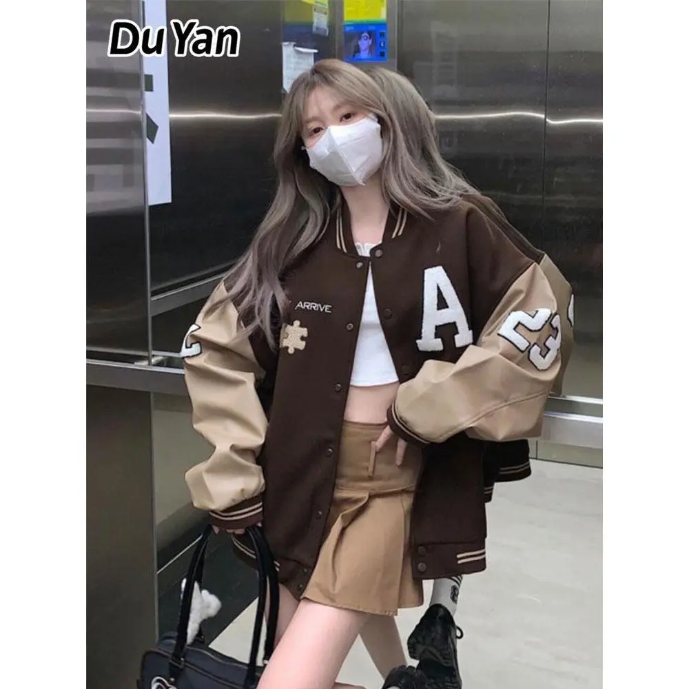 SS24 Long Sleeve baseball jacket zipper sweater thin coat vintage PU leather long sleeve jacket