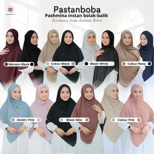 PASTANBOBA Pashmina Instan Bolak-balik 1 Jilbab 2 Warna Jannah River Bahan Ceruty Baby Doll Premium Hijab Wanita Muslimah Cantik Kerudung Instan
