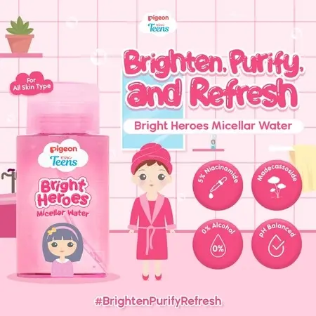 PIGEON TEENS BRIGHT HEROES MICELLAR WATER 100 ML| Micellar Water Pembersih Wajah Double Cleansing|Skincare Infused 1