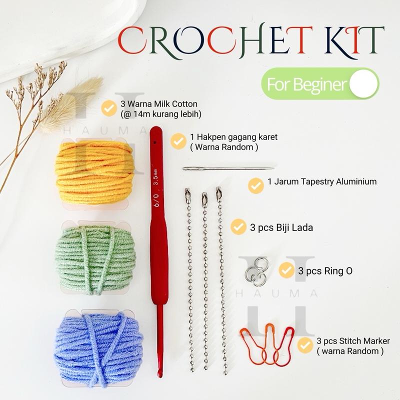 Paket Merajut Pemula. Crochet Kit Beginner WARNA BENANG RANDOM dengan Alat dan Bahan Lengkap 0