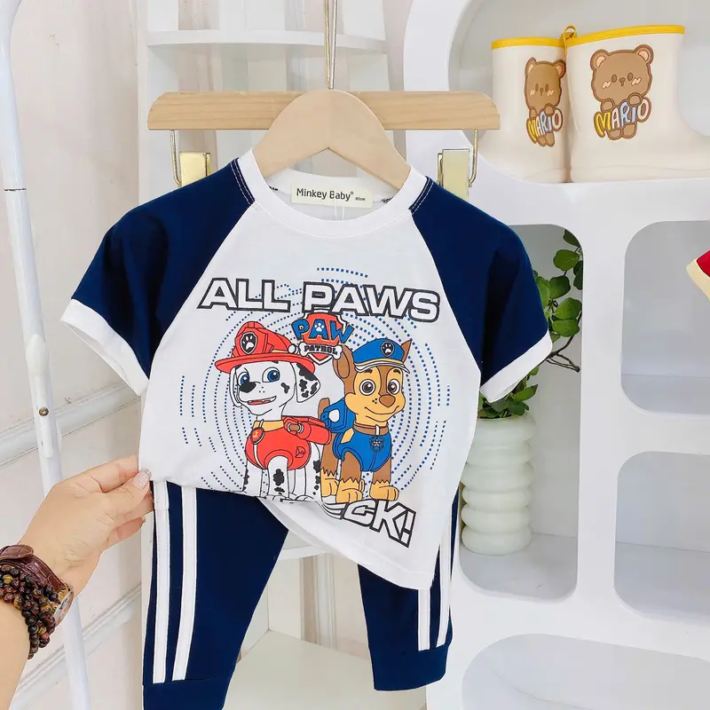 Đồ bộ tay ngắn quần dài thun lạnh cho bé trai bé gái (7-25kg), vải mềm mát thoáng khí, in hình dễ thương cho bé. 3