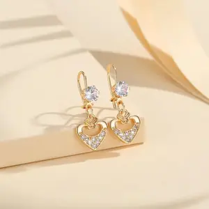 FASHION ANTING TUSUK WANITA GOLD MOTIF LOVE MATA SATU MEWAH TITANIUM ANTI KARAT Elegan Earrings Perhiasan