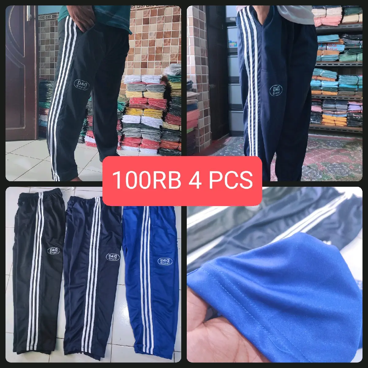 TRENING @ 100RB 4 PCS  PANJANG 100CM ALL SIZE BISA MERAH SAMPAI SIZE 38  BAHAN ADEM LEMBUT  NYAMAN DIPAKAI UNTUK OLAHRAGA DAN KESEHARIAN DIRUMAH Pakaian