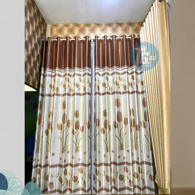 GORDEN JENDELA BLACKOUT PREMIUM MOTIF BUNGA TULIP MENGKILAP TINGKAP SMOKRING 6 GELEMBUNG BAHAN TEBAL DAN HALUS COKLAT Curtain 4