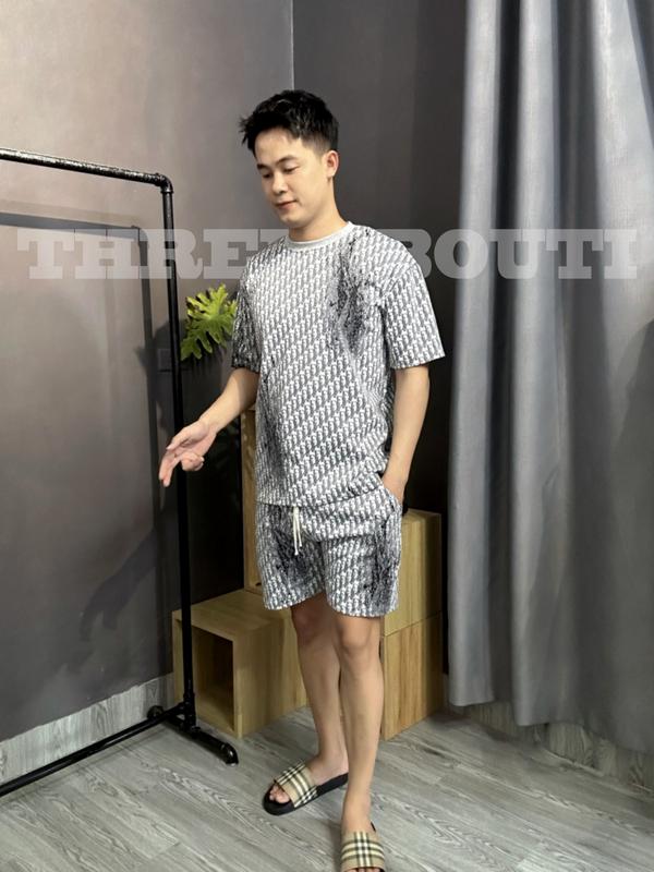 Áo Thun Cổ Tròn + Quần short Bộ Cộc Tay Dệt Vân DYYO Loang Nam Chất liệu Cotton Dệt Vân Hottrend Menswear Boy Phố