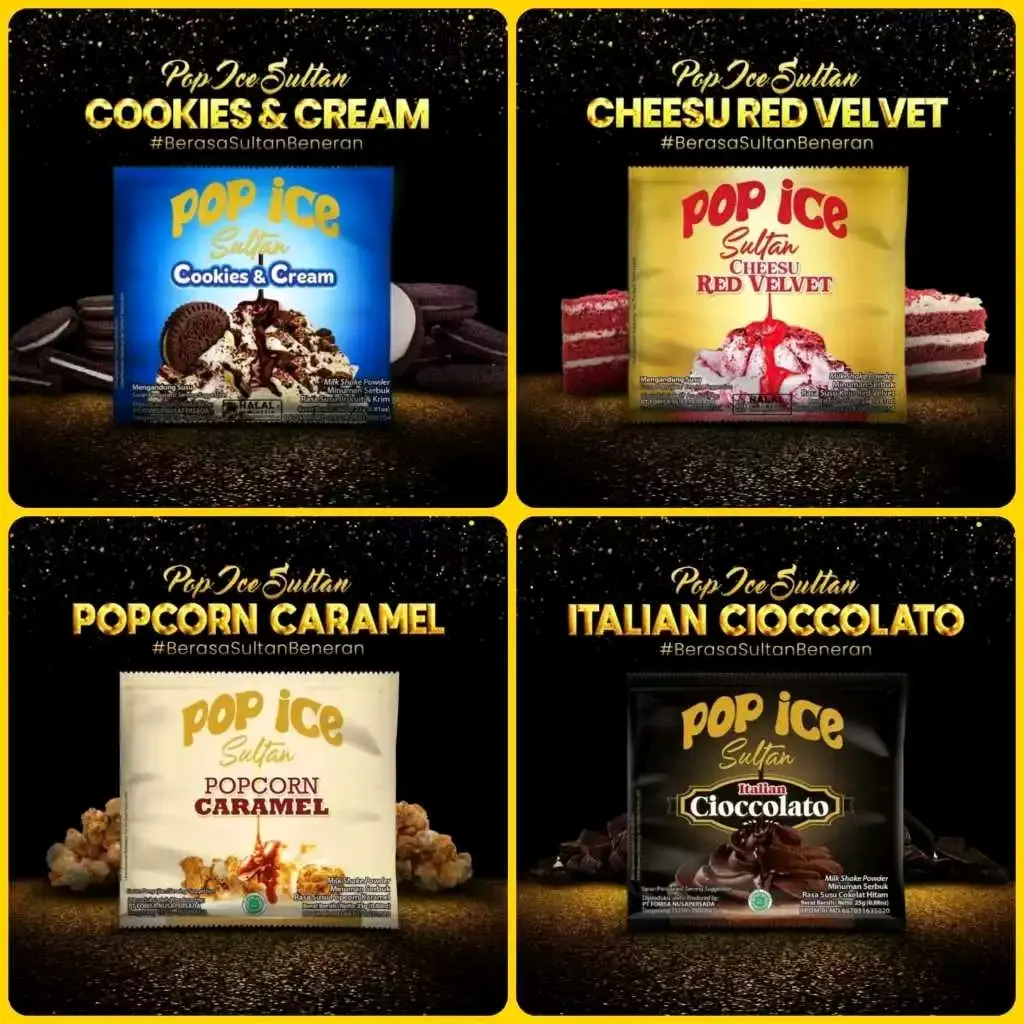 Pop Ice Sultan Varian Lengkap 1 Renceng Isi 10 Pcs Minuman Serbuk Bubuk - Drink Powder