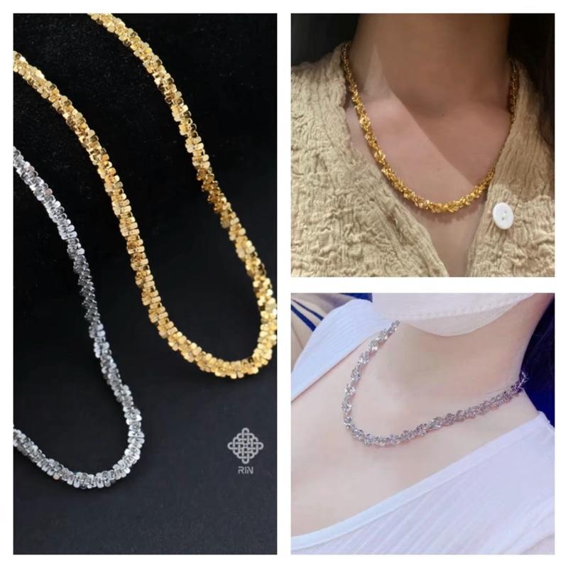 Dây chuyền xoắn titan, Vòng cổ hoa mai titan màu vàng hoặc trắng không phai không rỉ sét