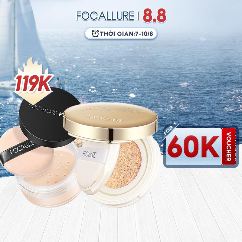 【 Voucher 50K  FOCALLURE Combo 2 Món Cushion Phấn Nước Hỗ Trợ Che Khuyết Điểm + Phấn Phủ Dạng Bột Hỗ Trợ Kiềm Dầu Phù Hợp Trang Điểm Hằng Ngày Cho Mọi Loại Da
