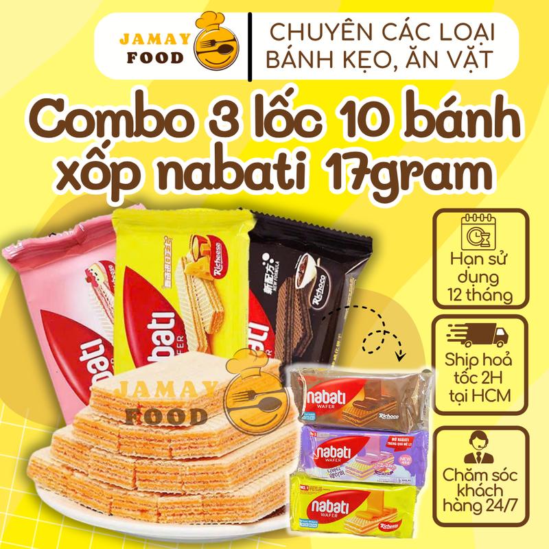 Combo 3 lốc 10 bánh xốp Nabati 17gram vị phô mai dâu goguma socola hạn sử dụng 12 tháng mềm mịn thơm ngon