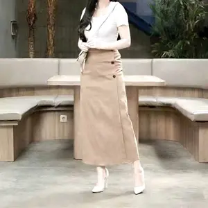 Rok Luna Skrit Panjang Wanita Korean Style Linen Casual Dewasa Bawahan - Model Terbaru - Serut, Cewek, Crinkle, Mini, Baju, Pendek