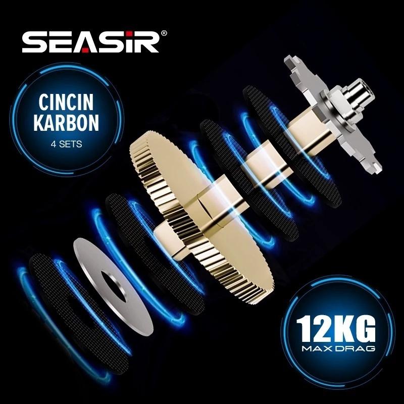 SEASIR Salminus Reel BC Baitcasting Pancing, 12kg Max Drag, 8:1 Rasio Gigi, Spool Aluminium, Bantalan Ceramic 11+1BB, Gagang Serat Karbon, Saltwater SW Air Laut Casting Roda