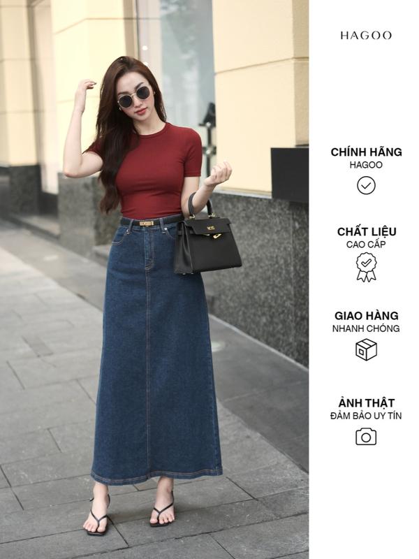 HAGOO chân váy Jeans bò nữ dáng dài chữ A Basic năng động trẻ trung {CV579} Nữ Women Nhung Voi
