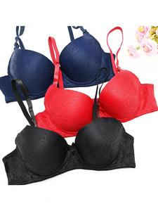 BR6004C - 3 Sujetadores Elegantes en Copas C con Detalle de Lazo Transpirables y Cómodos para Uso Diario en Varios Colores