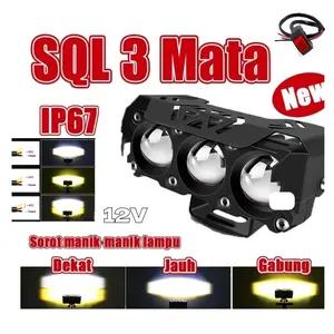 3/4 MATA LASER GUN SQL Lampu Sorot Depan Motor Mobil Truck 2 Warna 24W 12-80V 20000 LX 3000K+6200K