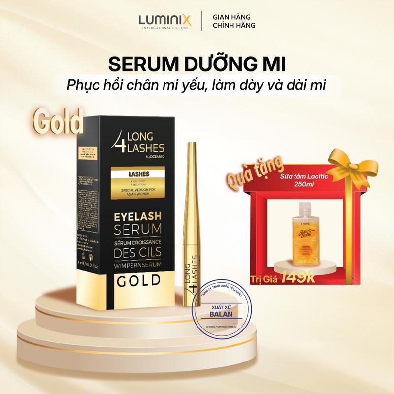 Serum Dưỡng Mi LONG4LASHES Gold 4ml Serum Phục Hồi Mi Yếu Làm Dày Dài Mi Xuất Xứ Ba Lan