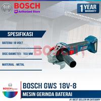 Gambar BOSCH Mesin Gerinda Tangan Baterai GWS 18V-8 Angle Grinder Cordless 18 Volt SOLO Brushless Motor 11000 RPM 100mm Grinding Disc Garansi 1 Tahun GWS18V-8 dari Bosch Tools Authorized BTS Kota Bogor 2 Tokopedia