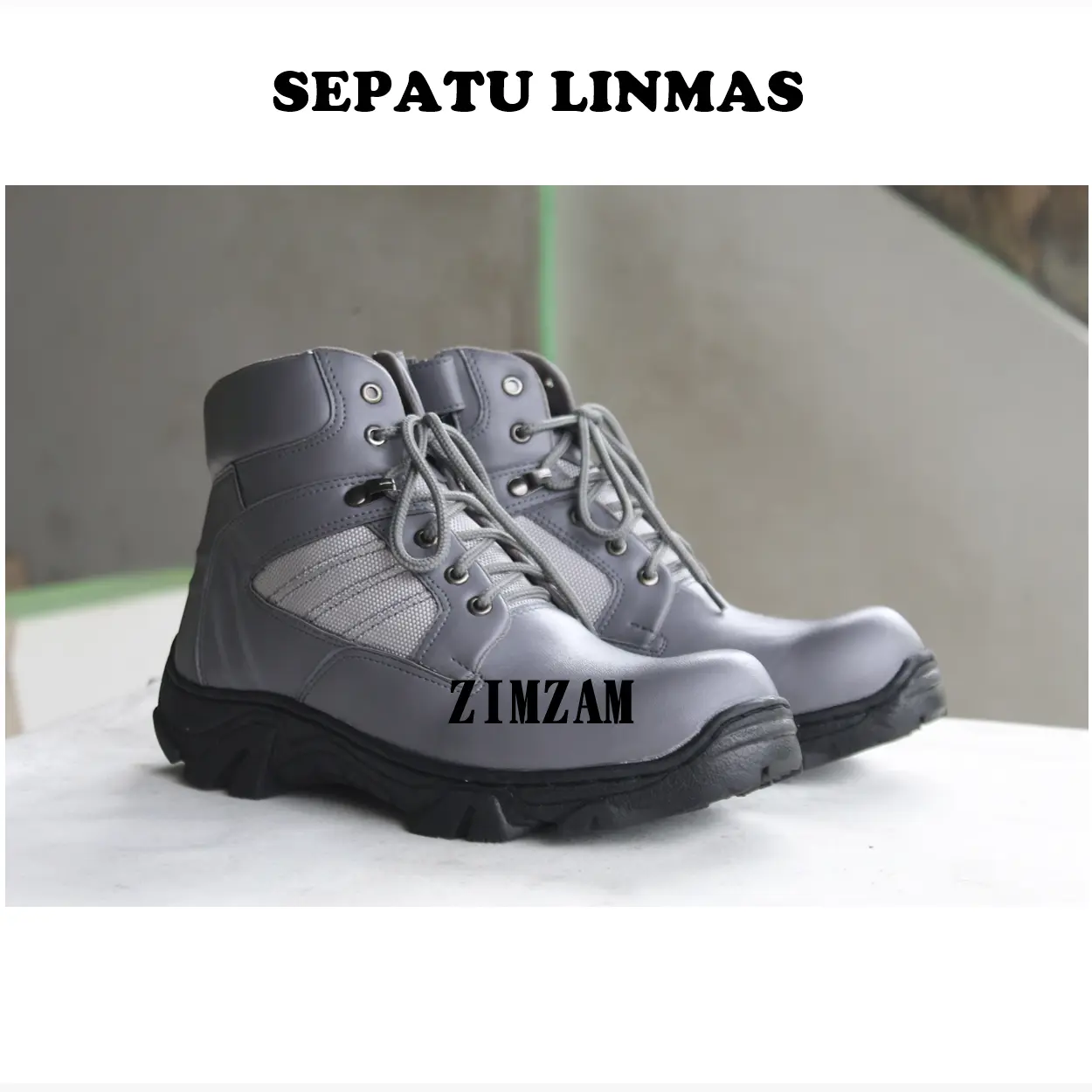 Sepatu LINMAS Model Terbaru Boots Safety Pria Warna Abu-abu Sepatu Kepemerintahan ( SATLINMAS )
