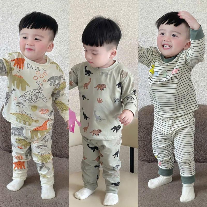  Bộ Đồ Dài Tay Cho Bé Trai & Bé Gái Họa Tiết Khủng Long 8-20kg 