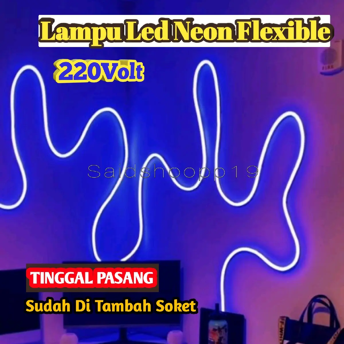 COD Lampu hias kamar Led Neon Flex 220V 1 2 3 4 5M sudah+soket Lampu Detak Jantung Variasi Kamar Pelapon Aesthetic  Kuning Blue