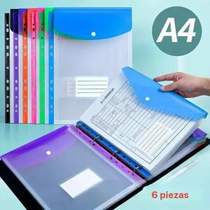 Carpeta de archivos transparente A4, 6 recuentos / set Bolsa de archivos de alta capacidad con Anillo de encuadernación de 11 agujeros, Bolsa de almacenamiento de archivos de diseño portátil para la escuela, el hogar y la oficina