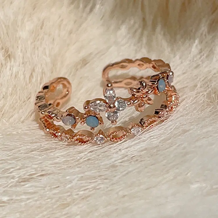 Miffy - [3 PCS] Set Cincin Titanium Wanita Gaya Terbuka Fashion Aksesoris Ring Zircon Open ring 7