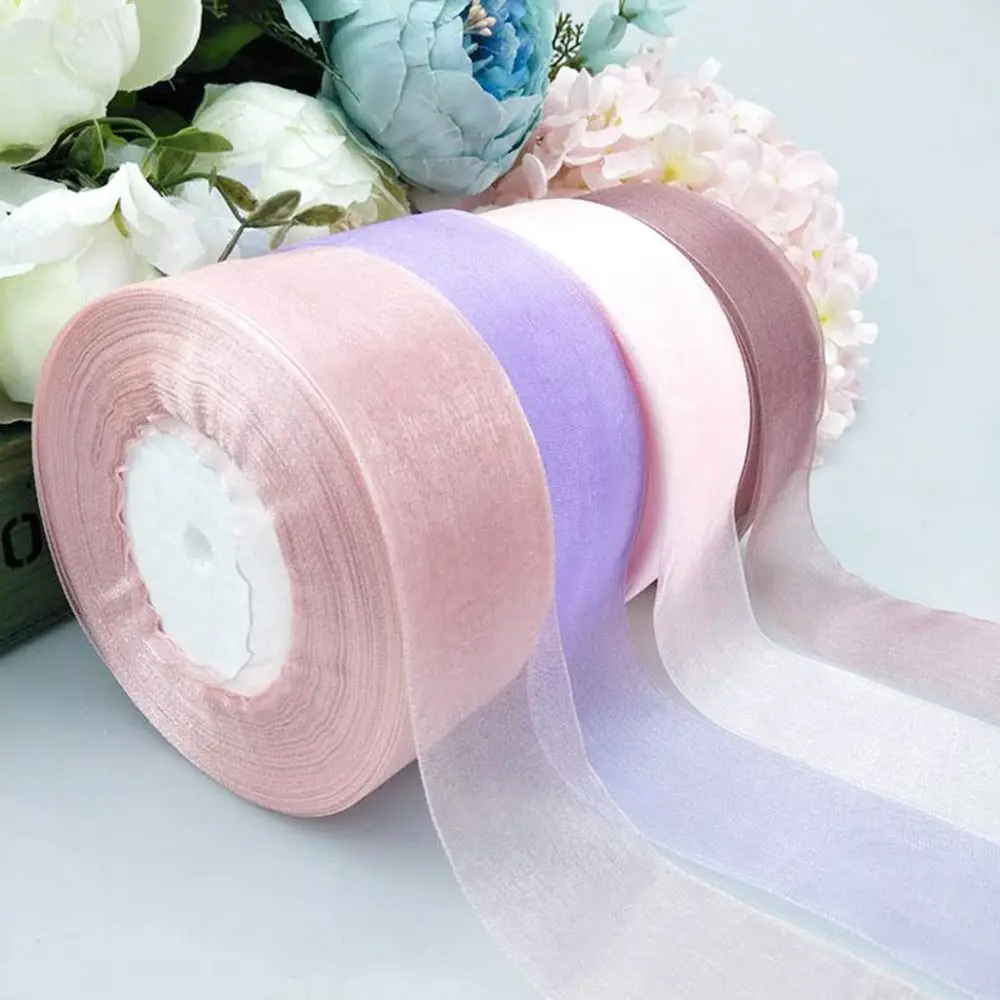 ริบบิ้นชีฟองโปร่งเส้นด้ายสากล 45M x 2cm ขอบโบว์โพลีเอสเตอร์ ห่อของขวัญ กลิตเตอร์ งานฝีมือ DIY สำหรับคริสต์มาส
