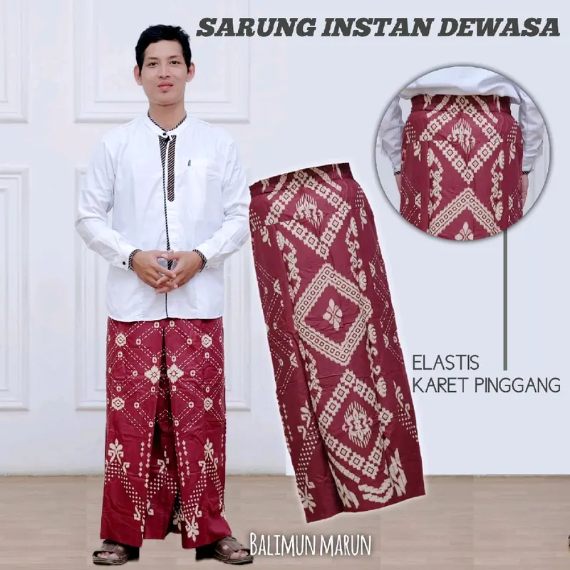 Sarung Instan Dewasa Motif Sarwon Tenun rayon Bahan Halus Modis dan Praktis Muslim - Kain, Pria Bali Putih Hitam 6