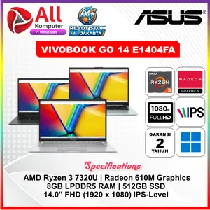 Laptop ASUS Vivobook Go 14 E1404FA Ryzen 3 7320 8GB 512GB FHD IPS Military Grade Resmi