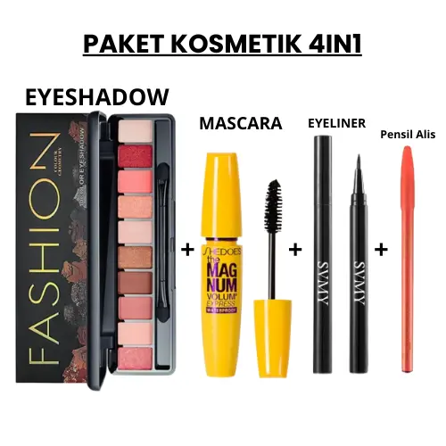 Paket Lengkap Kecantikan 4 IN 1 Termurah Eyeshadow - Mascara - Eyeliner + Pensil Alis