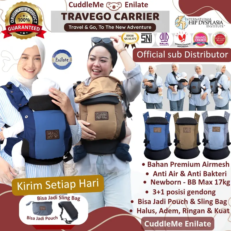 CuddleMe Travego Carrier: Gendongan Bayi SSC Ergonomis, Posisi M-Shape Nyaman, Ringan & Adjustable 0