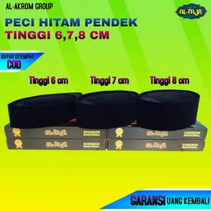 Peci Hitam Pendek Tinggi 6,7,8 cm / Songkok Kopiah Pendek Hitam Polos AC Muslim Dewasa