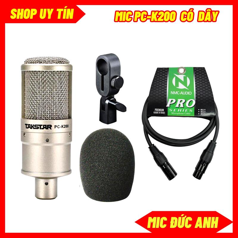 Mic Thu Âm PC K200 Kim Loại Màu Bạc Kem Tặng Kèm Dây XLR Chuyên Dụng Cho Sound Card, Mixer Sử Dụng Nguồn 48V