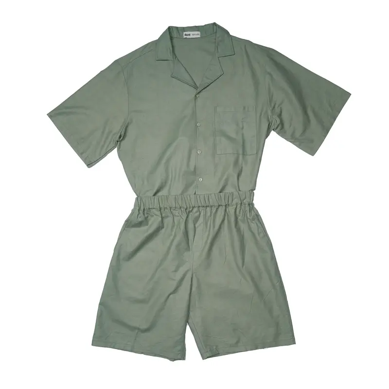 doid - 2in1 Summer Set Oversize Kemeja Celana Pendek Pria Wanita Linen Polos Casual Katun Setelan 3