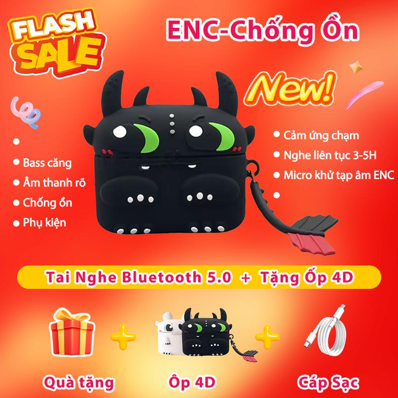  Tai Nghe Bluetooth 5.0 Tặng Ốp Silicon Hoạt Hình 4D Chống Ồn Pin Trâu Cáp Sạc USB Vuốt Tăng Giảm Âm Tự Kết Nối BH 6 Tháng Lỗi Đổi Mới Phù Hợp Học Sinh viên 