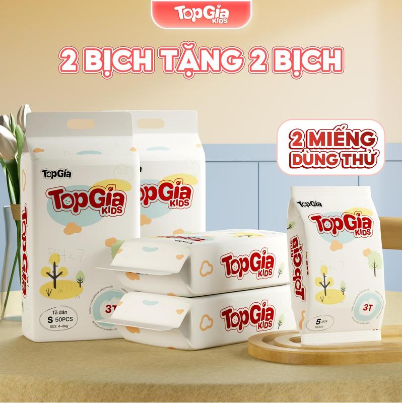 [ DEAL NGÀY SALE  - COMBO 4 BỊCH] Tã Bỉm Topgiakids, pH<7 an toàn cho da bé, mềm mại, mỏng nhẹ, chống tràn tối đa, tặng 2 miếng dùng thử (BO)