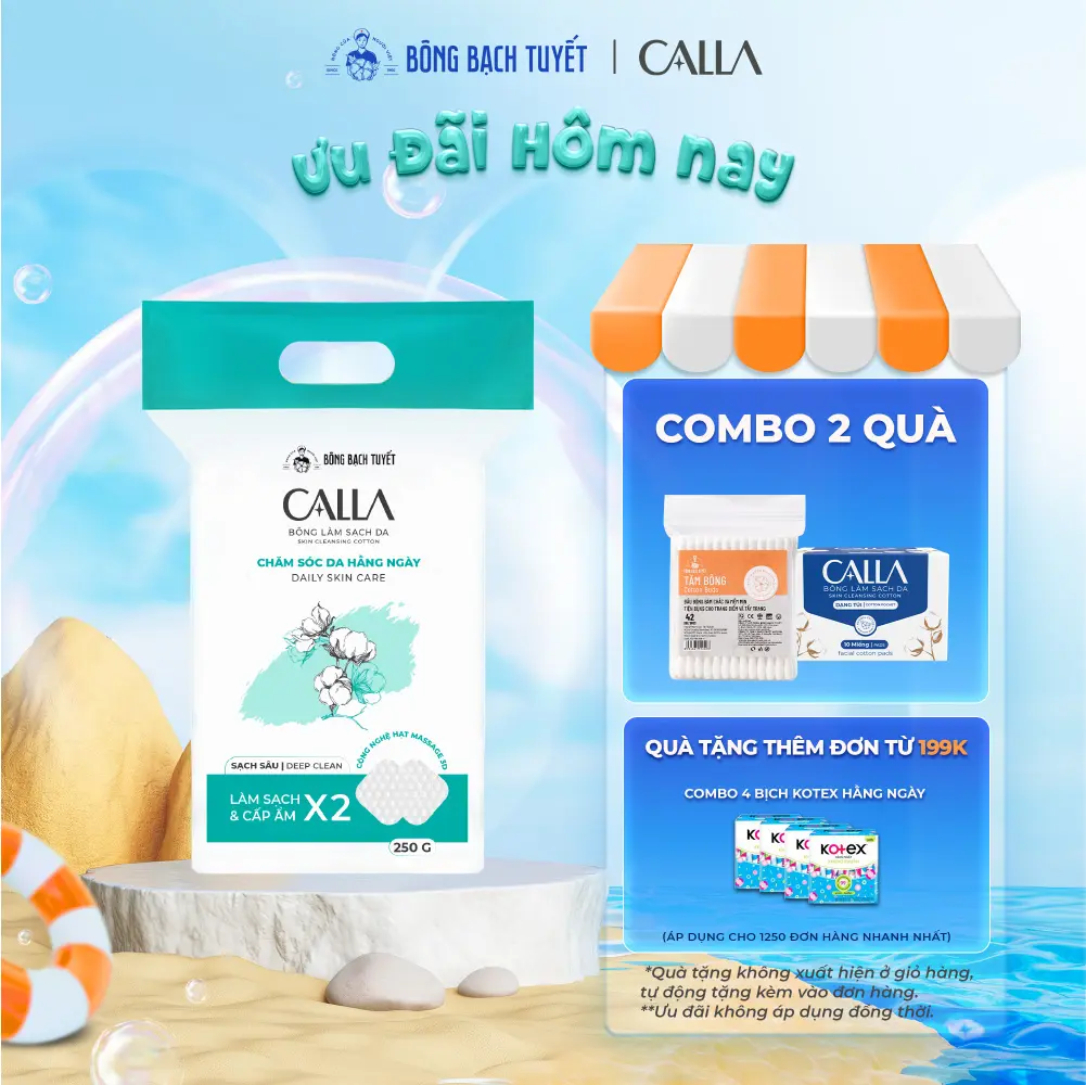 Bông làm sạch da Bông Bạch Tuyết Calla Sạch sâu túi 250gr an toàn cho da @bongtaytrang, @lamsachda, @nữ, women, @lamdep, @taytrang Làm Đẹp Da Skincare