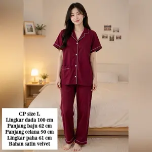 baju piyama dewasa/remaja cp L ld 100 cm/bahan satin velvet/baju tidur polos