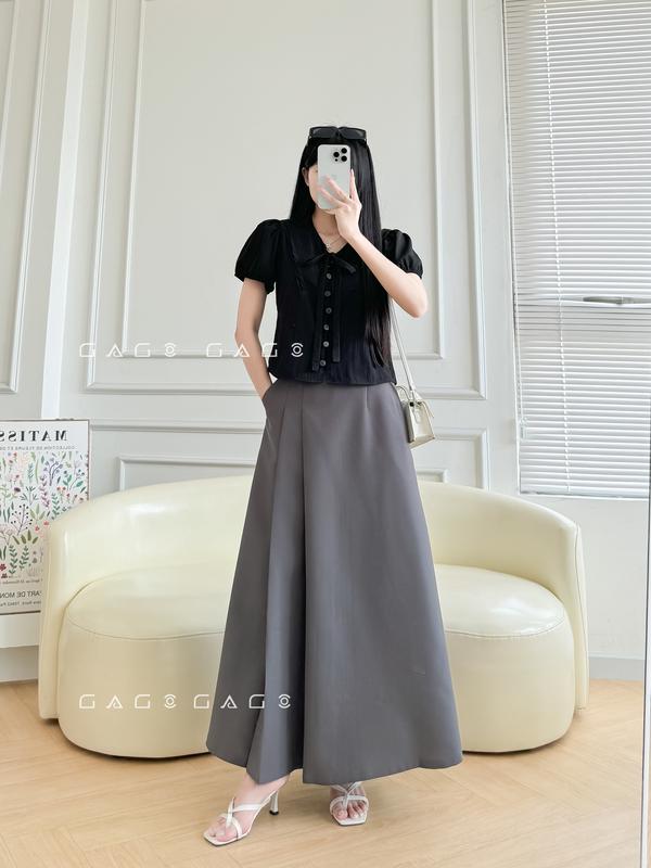 Chân Váy Dài GAGO Brand Xếp Ly 1 Bên Vải For Dày Vừa Chống Nhăn GAGO Brand Form A Thanh Lịch, Hàn Quốc, Dễ Phối Nữ Women Đen Xám