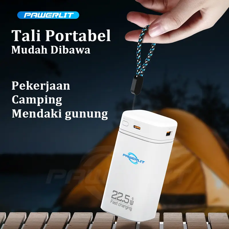 PAWERLIT Powerbank 50000mah Fast Charging Power Bank Type-C Kabel 22.5W PD20W Lampu Emergency Senter LED 6