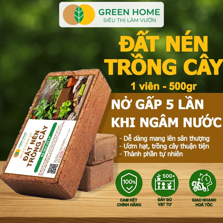 Đất Trồng Cây Greenhome, Viên Nén 500gr, Đã Qua Xử Lý, Bổ Sung Vi Sinh, Nở Gấp 5 Lần, Trồng Rau, Trộn Giá Thể Trồng Cây