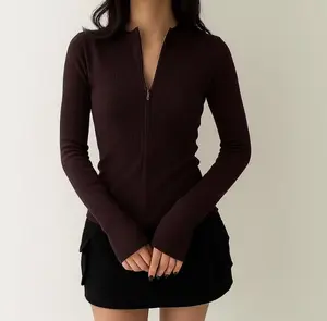 Blouse Top Korean Knit Zipper Atasan Knit Wanita Lengan Panjang Basic Long Sleeve Knitwear Casual Premium Ribbed Knit
