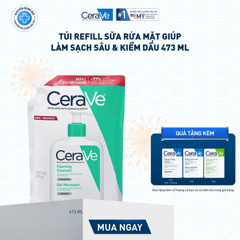 DEAL HOT Sữa rửa mặt giúp làm sạch sâu dành cho da dầu Cerave Foam Cleanse 473ML - Refill tạo bọt làm sạch sâu dịu nhẹ và cung cấp độ ẩm cho da. Chăm sóc da_Sữa rửa mặt_Skincare cho Nam và Nữ_Cleansing