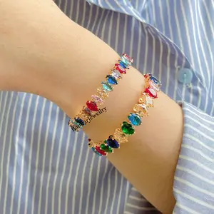 Gelang Bangle Fleksibel Motif Permata Batu Zircon Warna Warni Cantik Titanium Stainless Steel