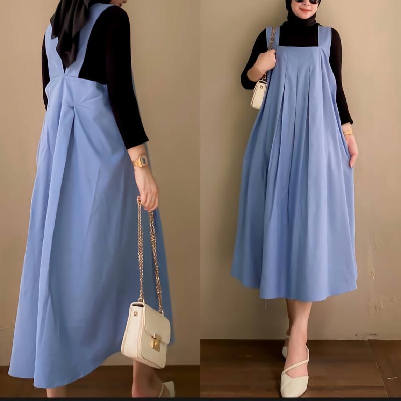 BERYNKA OVERALL AIRFLOW CRINCKLE PREMIUM ATASAN WANITA MODEL TERBARU TREND Remaja Crinkle Muslim Panjang Oversize Kancing Dress 4
