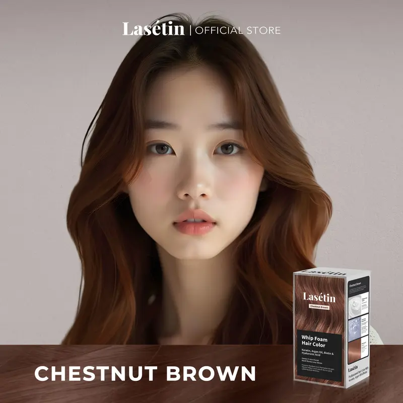 Lasetin Whip Foam Hair Color Chestnut Brown - Pewarna rambut permanen yang menutrisi rambut tetap lembut dan berkilau 0