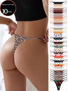 Pack aleatorio de 5/7/10 piezas de ropa interior femenina sin costuras de tiro bajo. Color sólido y diseño sencillo, impreso con estilo elegante. Bikini sensual. Tejido suave y elástico. Conjunto de ropa interior para mujer
