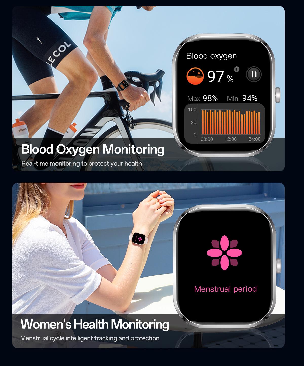 【24H ship】Huafit A2 Official Smartwatch Slim Terbaru | Balas Pesan Singkat Cepat |Monitor Emos| Layar Penuh IPS1.96'' | Super tipis 8.5mm | Tahan Air IP68 | 110+ Mode Olahraga | SpO2 & Detak Jantung 24 Jam |Smartwatch untuk Pria & Wanita Smart Watch Aolon