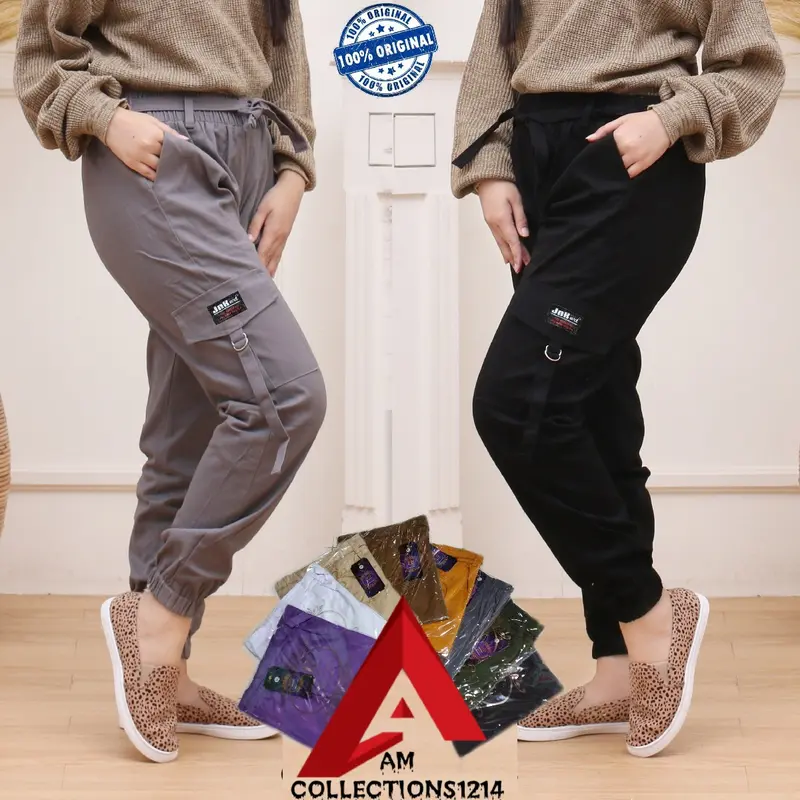 Celana Jogger Wanita Cargo Model Terbaru dengan Variasi Tali dan Kantong Samping 0